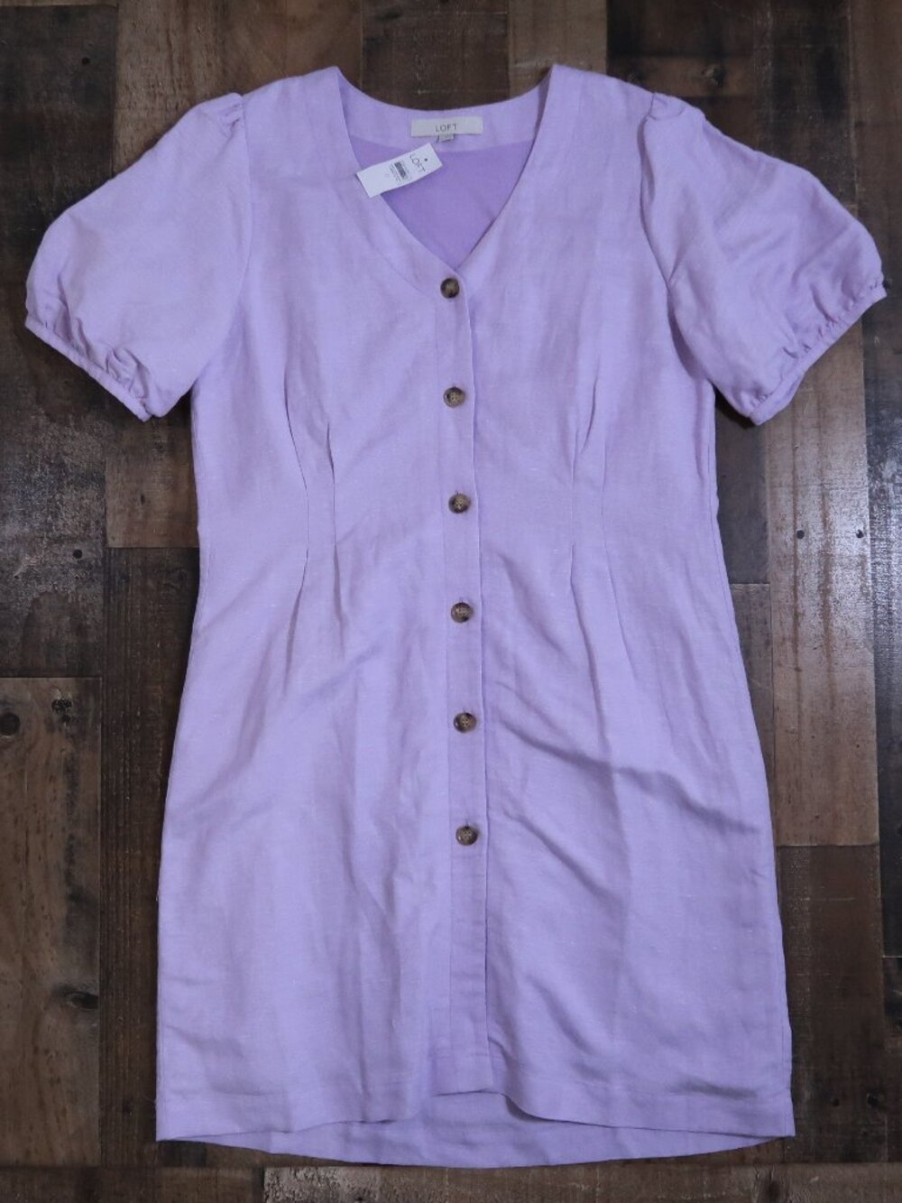 NWT LOFT Ann Taylor Size 12 Lavender Linen Blend LIned Shirt Dress Puff Sleeves